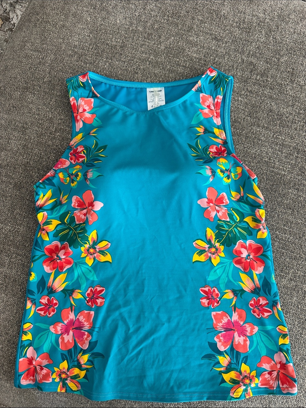 Lands' End Turquoise Floral-Trim Tankini Top size 8